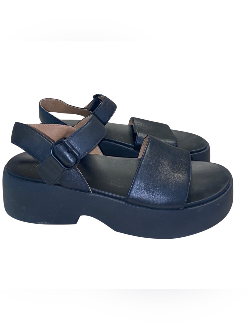 Camper shoes Womens Size 41 Black Platform Sandals Buckle Strap Leather Tasha